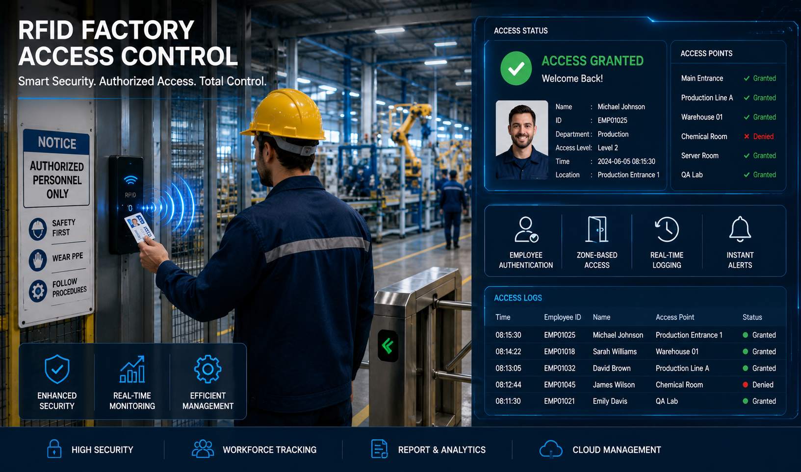 Contrôle d'accès en usine par RFID